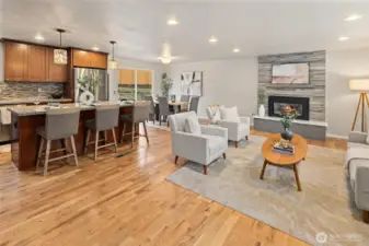 Main floor great room with real hardwood floors and gas fireplace