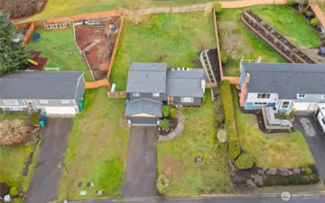looking down on the home and property