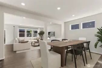 Dining room with transom windows.  Colors and finishes may vary.