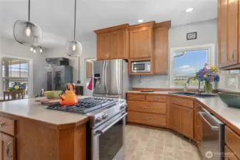 Stainless steel appliances and with Mountain views.