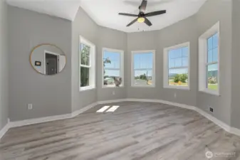 Bedroom 1 with views. Now staged.