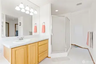 Two headed shower, lots of closets and storage space
