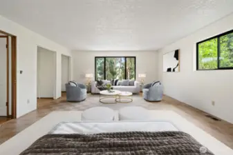 Very large bedroom just down the hall from the kitchen, dining & living room. 2 closets and virtually staged to show the potential and size of this room!