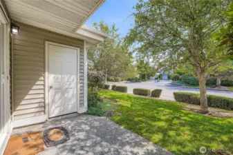 Outdoor patio with storage closet!