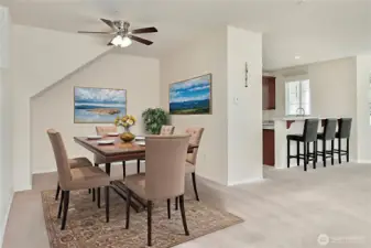 Virtually staged dining area with room for a large table, great for your holiday gatherings.