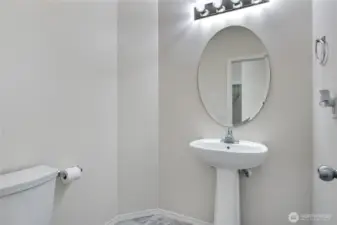Main level half bath with elbow room.