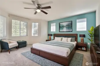 Primary suite is large enough to enjoy anytime, day or night. Virtual Staging