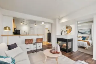 sliding barn door to bedroom provides privacy when needed