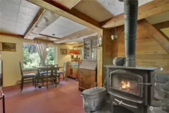 Dining area with wood burning stove