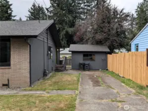Off street parking with a 14'x18' Shop, She shed or Man Cave. Large, Shy 1/4 acre lot with fenced back yard. #2407 Elliott Ave NW, Olympia, WA 98502