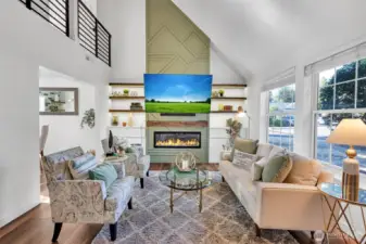 Cozy fireplace to gather round on chilly fall evenings.