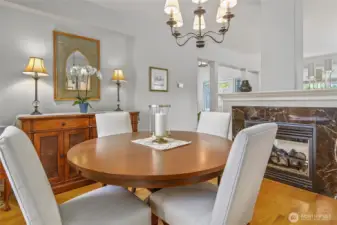 Dining room, adjacent to fireplace.