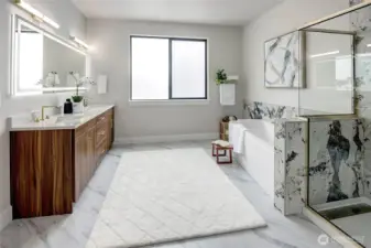 Tub, full length tile surround shower standard! (model home lot 1A, colors may vary)