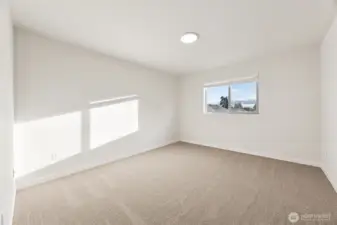 Primary bedroom with vaulted ceilings