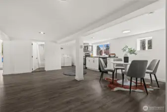 Basement open space kitchen and living area