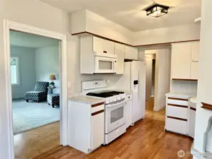 Spacious and freshly painted kitchen. New light fixtures.
