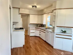 Spacious and freshly painted kitchen. New light fixtures.