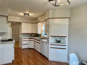 Spacious and freshly painted kitchen. New light fixtures.