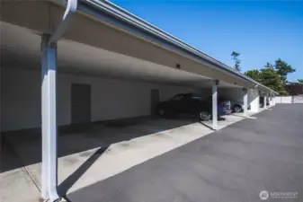 Two Covered Parking Spaces with own oversized 19’ x 5’ walk in Storage Unit!