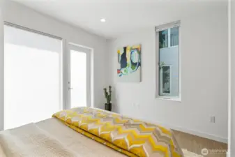 Guest bedroom or Home Office on ground floor.  Patio door to outside.