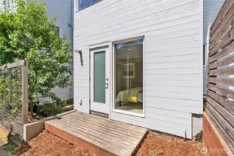 Patio area outside ground level bedroom / home office.