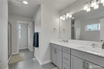 Attached primary bath with double sinks ~