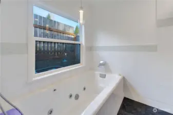 Cast iron tub with jets and radiant heated floors!
