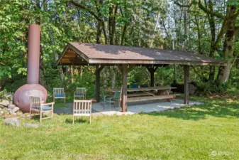 Tucked away in the woods on the north east side of the property is the Cabana area. This area has power, water, and a bathroom. Another perfect camping or wedding spot.