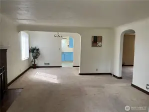 Open living and dining room .
