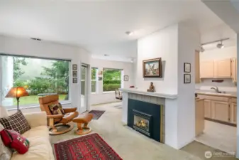 Living area with gas fireplace.