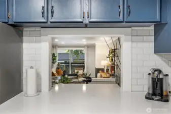 Pass through window from kitchen to dining area.