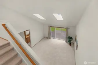 View from second level bonus room down to the main floor bonus room