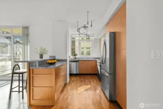 Kitchen with eating space (virtually staged)