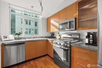 Kitchen with eating space (virtually staged)