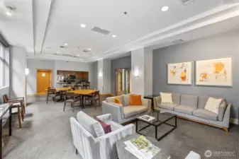 Residents lounge with full kitchen—available for private gatherings
