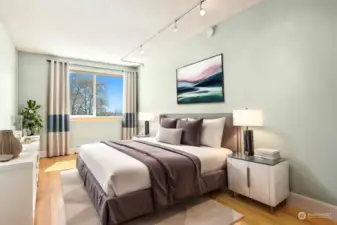 Virtually Staged Guest Bedroom on Upper Living Room Level