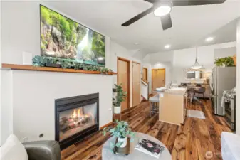Gas Fireplace with Laminate Hardwood Flooring