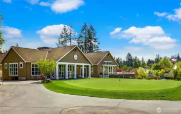 The putting area outside of the Tam O'Shanter clubhouse and restaurant.