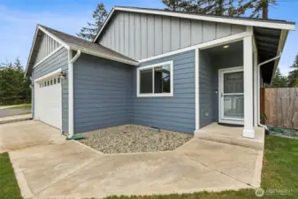 Covered front porch with storm door