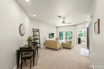 Upstairs you find this remarkable living room! With two separate heat pumps in the house, you can heat and cool the upstairs independent from the downstairs! No more being too hot upstairs while being too cold down!