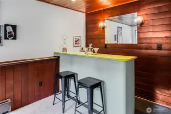 Recreation room with bar & Wood Burning Fireplace on lower level