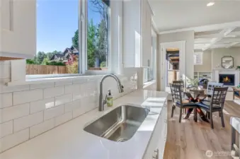 Our home buyers demand well-designed open rooms including our kitchens with large windows, solid quartz counters, a recessed stainless finish sink with easy to clean tile surround.