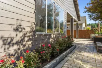 Completely paved patio makes for very low maintenance yard