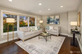 Family room off the kitchen.  Tucked away for privacy but still right in the middle of the action.