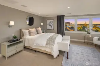 Primary suite.  Views to the east of Lake Washington and the Cascade Mountains.
