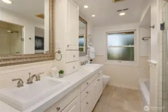 The 5 piece bathroom.  This has double sinks, a tub and a separate shower to serve the4 other bedrooms upstairs (plus, there is another 3/4 bathroom up here to help the overflow)
