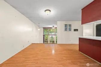 Eating/dining area looking into the open space leading to the living room.