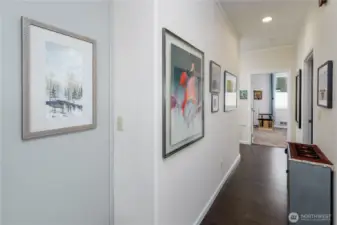 Hallway to Bedrooms, Laundry room, Office and Garage