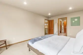 This view connects all the dots, entry door, en suite, and the overall layout of the room. What really stands out is the location, set apart from the rest of the bedrooms and away from the bonus room, so it gets that added layer of privacy people always hope for. It feels intentional, like this wing of the house was designed to be your own little retreat.