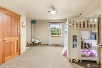 Not your average extra bedroom. This one comes in at a generous size and includes a French door closet with custom built-ins that feel more boutique than basic. There’s a sleek fan and light combo overhead.  Add a bunk bed, like this room has, and turn this into a ready-made guest or kid zone. Neutral tones keep things flexible, and the freshly cleaned carpet means it’s already feeling refreshed and ready for whatever you’ve got planned.